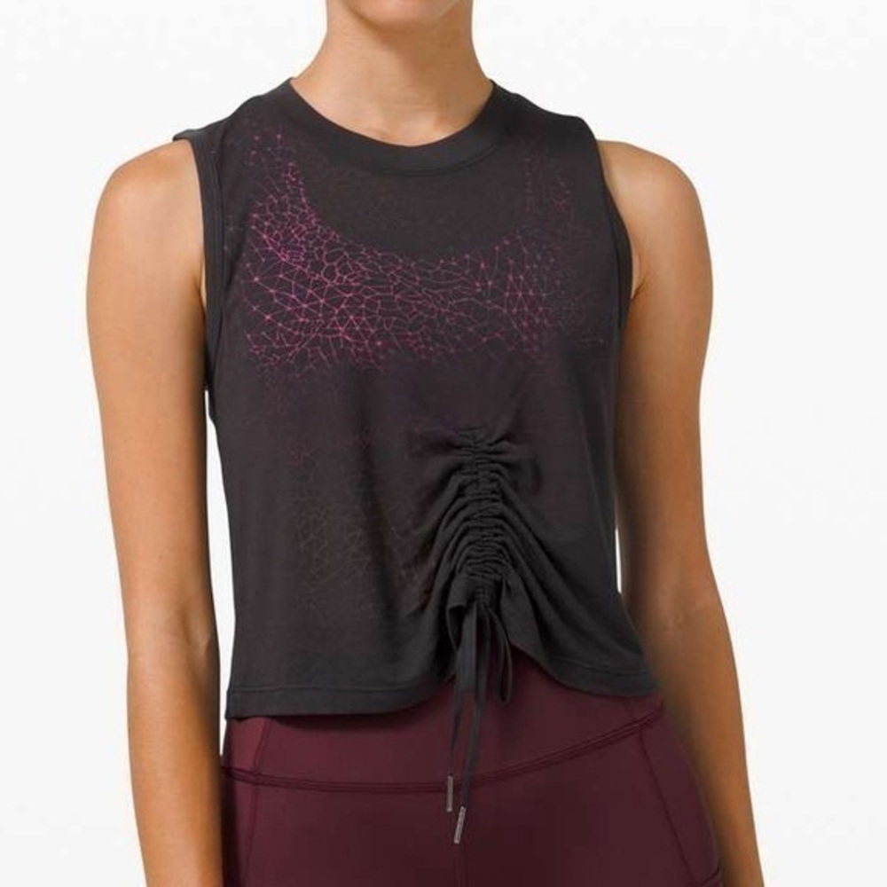 Lululemon black cinch me up front black sheer tank